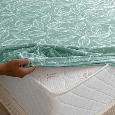 HOMEMONDE Cotton Single Fitted (Elastic) 210 TC Printed Bedsheet(Pack of 1, Aqua Blue)