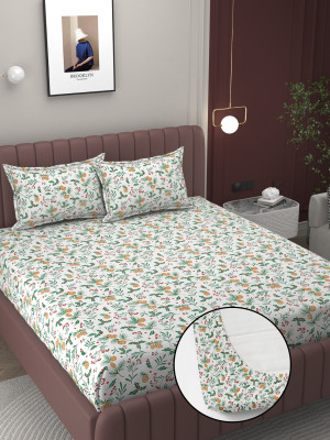 BELVOSTUM 220 TC Cotton Double Printed Fitted (Elastic) Bedsheet(Pack of 1, Beige)