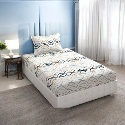 HOMYBEES 101 TC Cotton Single Abstract Flat Bedsheet(Pack of 1, White)