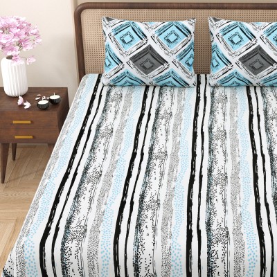 BELLA CASA 180 TC Cotton Double Abstract Flat Bedsheet(Pack of 1, Blue)