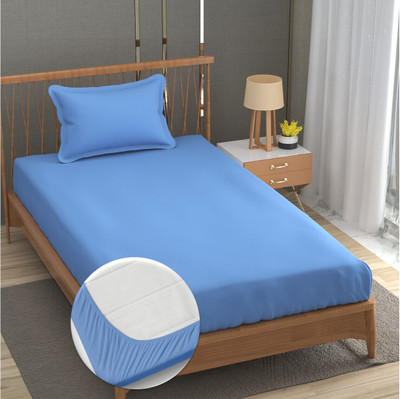 Outlay Home 250 TC Microfiber Single Solid Fitted (Elastic) Bedsheet(Pack of 1, Skyblue)
