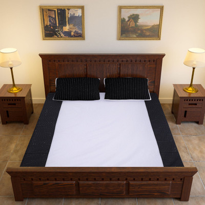 Dekor World Polycotton Double Flat 180 TC Embroidered Bedsheet(Pack of 1, White, Black)