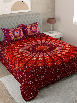 UNIQCHOICE 144 TC Cotton King Jaipuri Prints Flat Bedsheet(Pack of 1, Maroon)