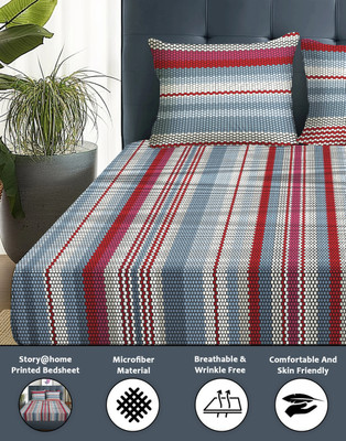 Story@home 180 TC Microfiber Double Abstract Flat Bedsheet(Pack of 1, Grey)