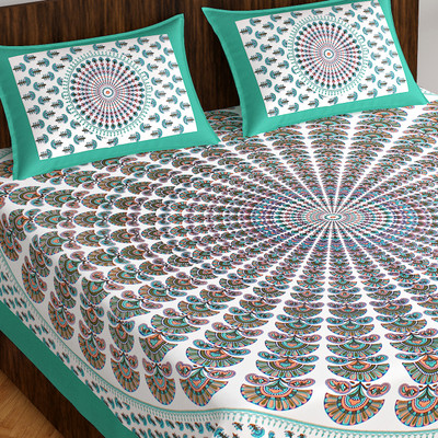 E ELMA 144 TC Cotton Double Abstract Flat Bedsheet(Pack of 1, Blue)