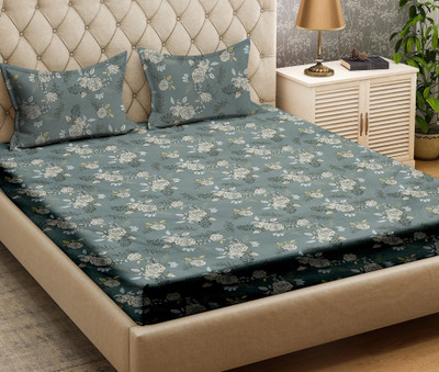 RRC 144 TC Microfiber Double Printed Flat Bedsheet(Pack of 1, Dark Grey, White)