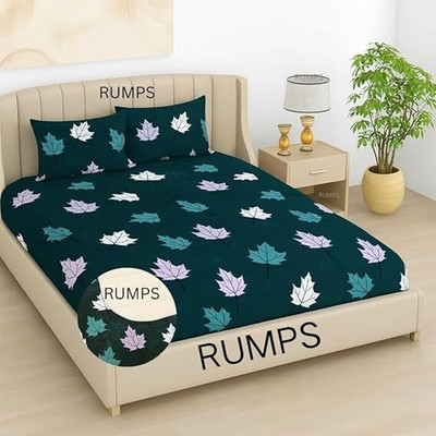 Roxine Woolen King Fitted (Elastic) 350 TC Floral Bedsheet(Pack of 1, green pata)