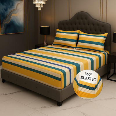 TOZO SHINE Cotton Blend Double Fitted (Elastic) 210 TC Printed Bedsheet(Pack of 1, MULTICOLOR23)