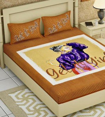 lovebedsheet 210 TC Cotton Queen Printed Flat Bedsheet(Pack of 1, Orange/Multi)