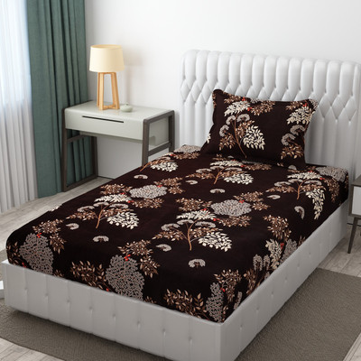 BROMWICK 300 TC Microfiber Single 3D Printed Flat Bedsheet(Pack of 1, Coffee)