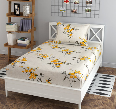 DECORHUT FAB Cotton Single Flat 220 TC Floral Bedsheet(Pack of 1, Cream)