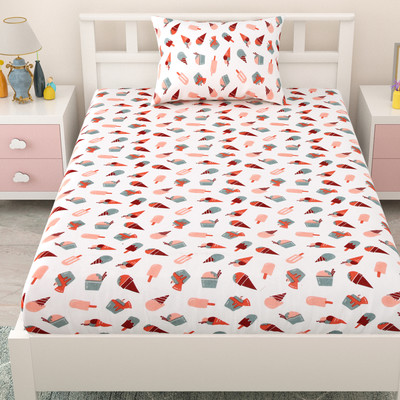 Mafatlal Cotton Single Flat 144 TC Printed Bedsheet(Pack of 1, Pink)