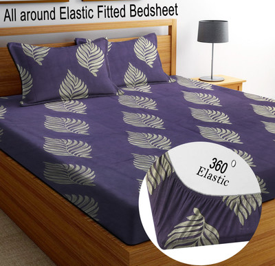 Italian Fab Cotton King Fitted (Elastic) 210 TC Printed Bedsheet(Pack of 1, Purple)