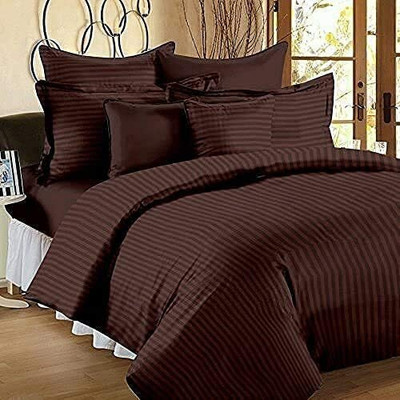 Hardeep 300 TC Satin Double Striped Flat Bedsheet(Pack of 1, Brown)