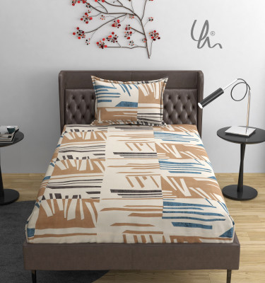 YaAkholic Cotton Single Flat 260 TC Printed Bedsheet(Pack of 1, Beige Grey)