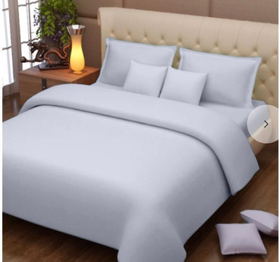 Zyora Cotton Double Flat 500 TC Solid Bedsheet(Pack of 1, White)