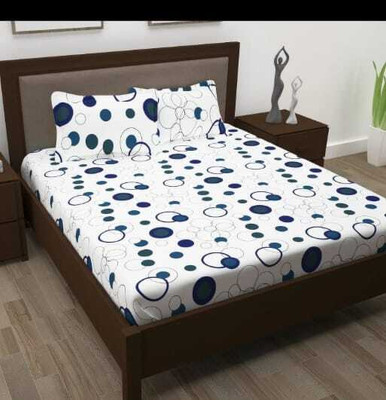 The Divine Cotton Super King Fitted (Elastic) 450 TC Printed Bedsheet(Pack of 1, White, Blue)