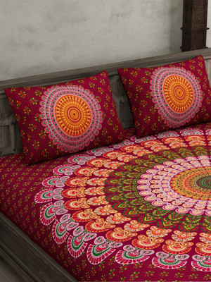JAIPUR FABRIC Cotton Double Flat 180 TC Printed Bedsheet(Pack of 1, Red)
