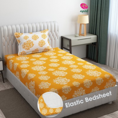 Apala 280 TC Microfiber Single Floral Fitted (Elastic) Bedsheet(Pack of 1, Yellow & White)