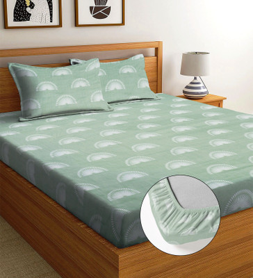 SUKHAURA Cotton Single Fitted (Elastic) 230 TC Printed Bedsheet(Pack of 1, Multicolor)
