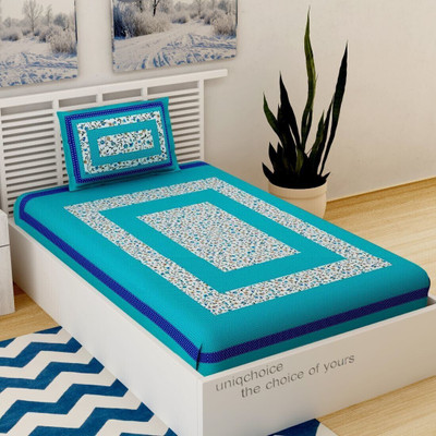 Unique Choice 220 TC Cotton Single Self Design Flat Bedsheet(Pack of 1, Blue)