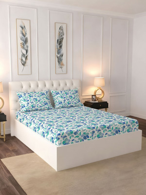Raymond Home Cotton Double Flat 104 TC Floral 1 Bedsheet(Blue)