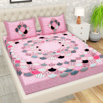 KOUNDAL 144 TC Cotton Double Floral Flat Bedsheet(Pack of 1, Pink)