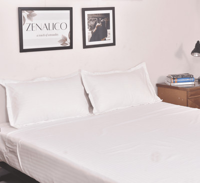 zenalico 250 TC Cotton Blend Double Solid Flat Bedsheet(Pack of 1, White 90 x 100 with 2 Pillow Cover, Premium Soft Durable Bed Sheet For Double Bed)