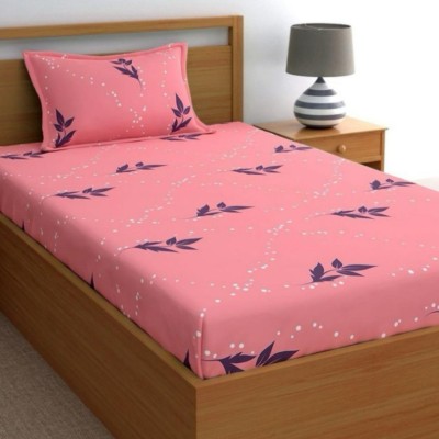 LX LOYREX 252 TC Microfiber Single Floral Fitted (Elastic) Bedsheet(Pack of 1, Pink)