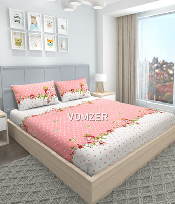 Vomzer 280 TC Cotton Double Printed Fitted (Elastic) Bedsheet(Pack of 1, Multicolor)