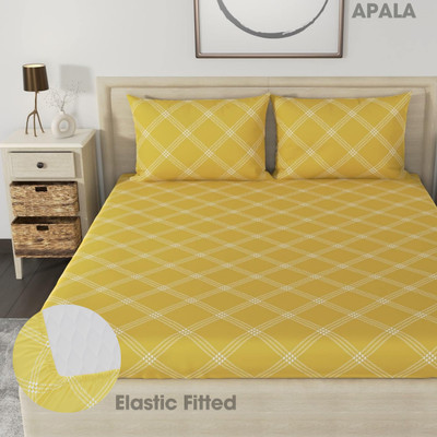 Apala 280 TC Microfiber King Geometric Fitted (Elastic) Bedsheet(Pack of 1, Yellow)
