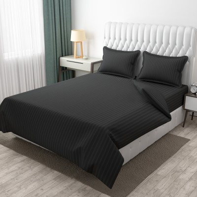 RADRUGS 280 TC Cotton Double Striped Fitted (Elastic) Bedsheet(Pack of 1, Dark Grey)