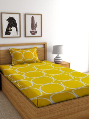 RisingStar 350 TC Cotton Single Abstract Flat Bedsheet(Pack of 1, YellowCheck)