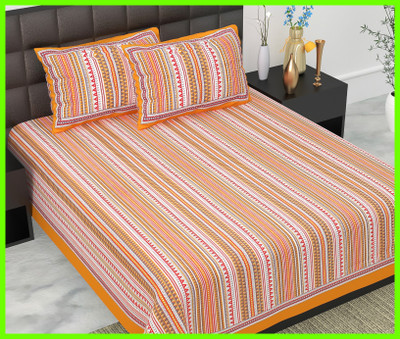 JAIPUR PRINTS Cotton Double Flat 160 TC Jaipuri Prints Bedsheet(Pack of 1, Brown)