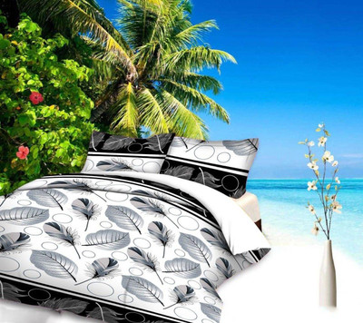 Aciloc Polyester Queen Flat 160 TC Printed Bedsheet(Pack of 1, Blue & White)