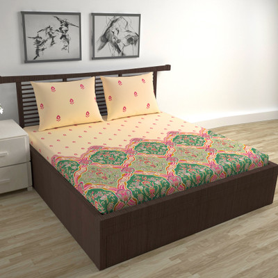 Divine Casa Cotton King Flat 144 TC Jaipuri Prints Bedsheet(Pack of 1, Peach Pink)