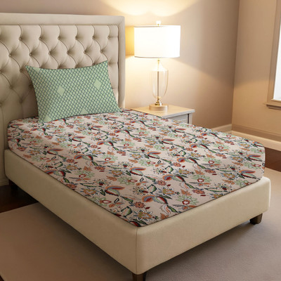 BharatLinen 144 TC Cotton Single Jaipuri Prints Flat Bedsheet(Pack of 1, Grey)