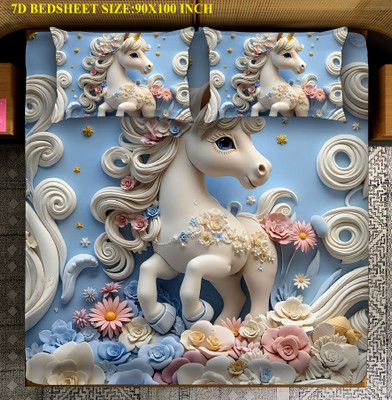 Laying Style Polycotton King Flat 400 TC Printed Bedsheet(Pack of 1, Heavy 7D Digital Print Double king Size Bedsheet 90x100 inch with 2 Pillow cover)