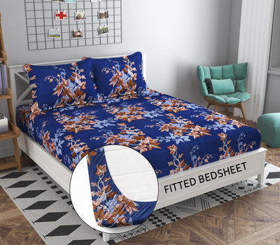 Delight Zone 170 TC Cotton King Printed Fitted (Elastic) Bedsheet(Pack of 1, Multicolor)