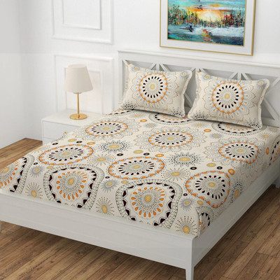 BM Decor Cotton Double Fitted (Elastic) 160 TC Printed Bedsheet(Pack of 1, Multicolor)