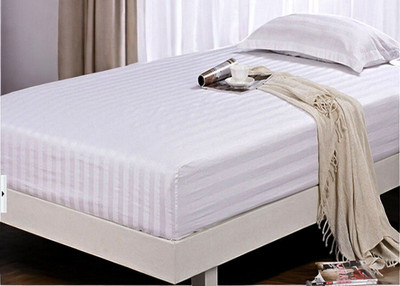 Jaipurlinen Polyester Single Flat 104 TC Striped Bedsheet(Pack of 1, White)