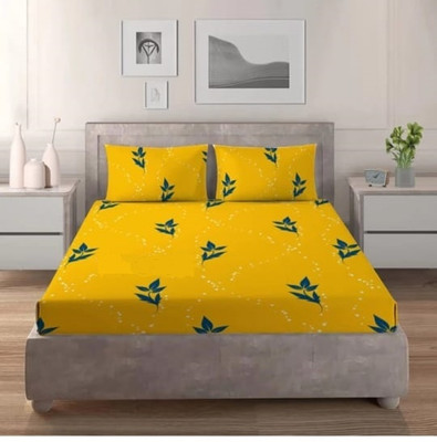 Comfolust 240 TC Microfiber King Printed Fitted (Elastic) Bedsheet(Pack of 1, Yellow)