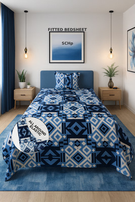 SCHp Woolen, Velvet Single Fitted (Elastic) 240 TC Printed Bedsheet(Pack of 1, B_39)