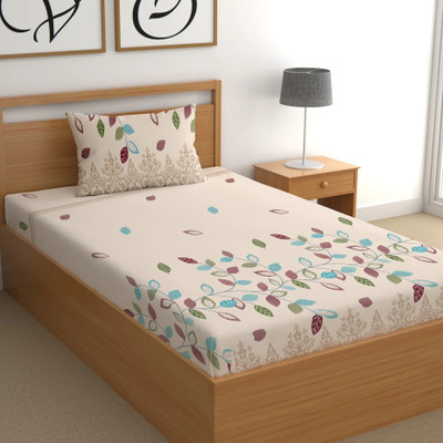 CG Homes Cotton Single Flat 180 TC Printed Bedsheet(Pack of 1, BEIGE MULTI)