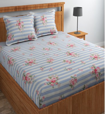 LinenHeads 210 TC Cotton Single Floral Flat Bedsheet(Pack of 1, Beige)