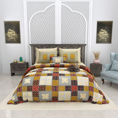 RJ Cotton King Flat 210 TC Printed Bedsheet(Pack of 1, WHT)