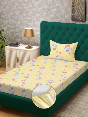 Klotthe 400 TC Cotton Single Printed Fitted (Elastic) Bedsheet(Pack of 1, Yellow)