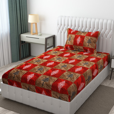 BROMWICK 300 TC Microfiber Single 3D Printed Flat Bedsheet(Pack of 1, Red)