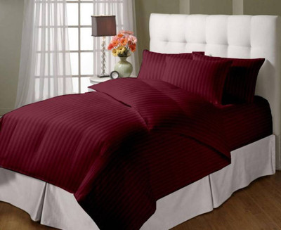 Jaipurlinen Cotton Single Flat 300 TC Striped Bedsheet(Pack of 1, Maroon)