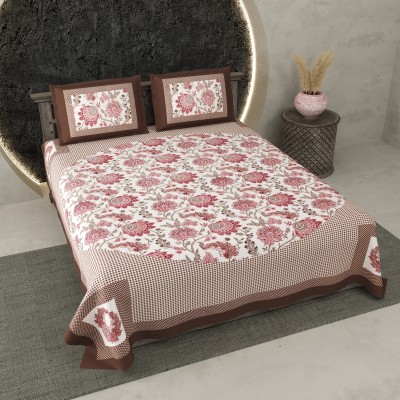 JAIPUR PRIME 144 TC Cotton Double Jaipuri Prints Flat Bedsheet(Pack of 1, Pink)